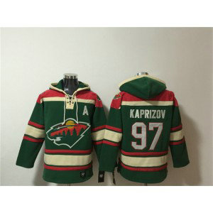 Minnesota Wild 97 Kirill Kaprizov Green Lace-Up Pullover Hoodie