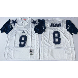 Mitchell and Ness Dallas Cowboys 8 Troy Aikman Throwback White NFL Jersey