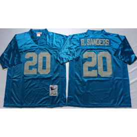 Mitchell and Ness NFL Lions 20 Barry Sanders Light Blue Throwback Jersey