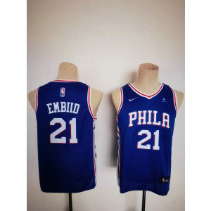 NBA 76ers 21 Joel Embiid Blue Youth Jersey