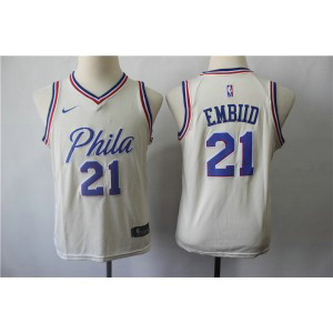 NBA 76ers 21 Joel Embiid Cream Nike City Edition Youth Jersey