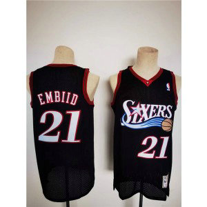NBA 76ers 21 Joel Embiid Mitchell & Ness Black Classics Basketball Men Jersey
