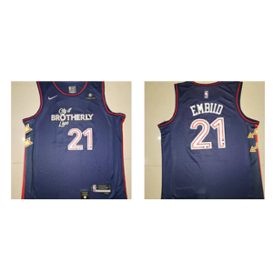 NBA 76ers 21 Joel Embiid Navy 2024 City Nike Men Jersey