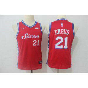 NBA 76ers 21 Joel Embiid Red Nike Swingman Youth Jersey