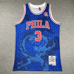 NBA 76ers 3 Allen Iverson Blue Hardwood Classics Men Jersey