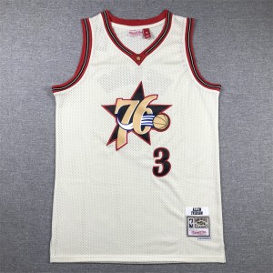 NBA 76ers 3 Allen Iverson Cream Throwback Men Jersey