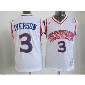 NBA 76ers 3 Allen Iverson White Throwback Youth Jersey