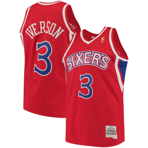 NBA 76ers Red 3 Allen Iverson Mitchell & Ness 1996-97 Hardwood Classics Men Jersey
