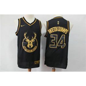 NBA Bucks 34 Giannis Antetokounmpo Black Gold Nike Men Jersey