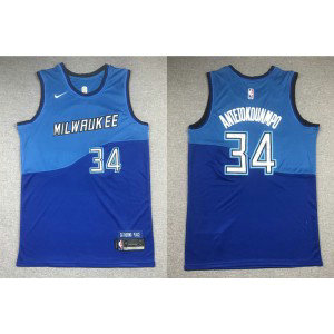 NBA Bucks 34 Giannis Antetokounmpo Blue 2021 City Men Jersey 1