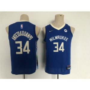 NBA Bucks 34 Giannis Antetokounmpo Blue 2022-23 City Edition Basketball Youth Jersey