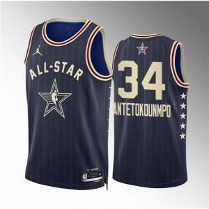 NBA Bucks 34 Giannis Antetokounmpo Navy 2024 All Star Jordan Men Jersey