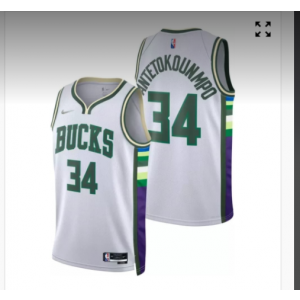 NBA Bucks 34 Giannis Antetokounmpo White 2021-22 City Edition Nike Men Jersey