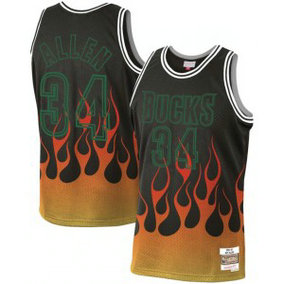 NBA Bucks 34 Ray Allen Black 1996-97 Hardwood Classics Flames Men Jersey