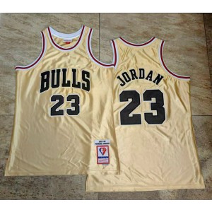 NBA Bulls 23 Jordan Silk Gold Throwback Men Jersey NBA Bulls 23 Jordan Silk Gold Throwback Men Jersey