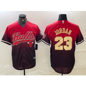 NBA Bulls 23 Michael Jordan Red Gold Vapor Baseball Limited Men Jersey NBA Bulls 23 Michael Jordan Red Gold Vapor Baseball Limited Men Jersey