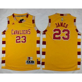 NBA Cavaliers 23 LeBron James Gold Hardwood Classics Performance Youth Jersey