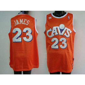 NBA Cavaliers 23 LeBron James Orange CAVS Mitchell and Ness Men Jersey