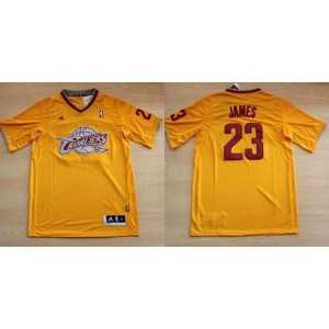 NBA Cavaliers 23 LeBron James Yellow Throwback Short Sleeve Men Jersey