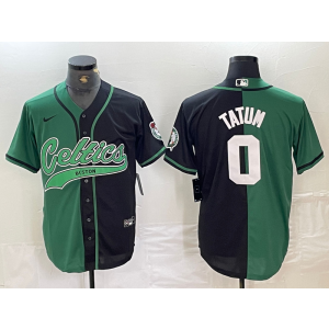 NBA Celtics 0 Jayson Tatum Black Green Split Vapor Baseball Limited Men Jersey