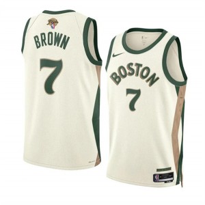 NBA Celtics 7 Jaylen Brown Cream 2024 Finals Nike Men Jersey