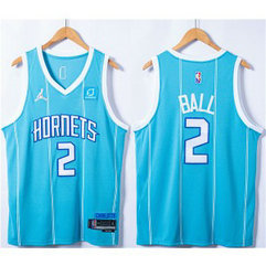NBA Charlotte Hornets 2 LaMelo Ball Light Blue 75th Anniversary Men Jersey