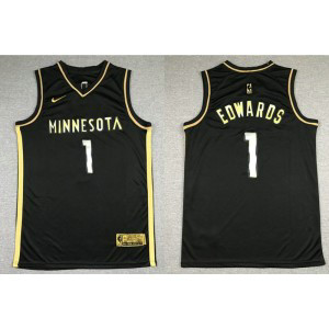 NBA Grizzlies 1 EDWARDS Black Gold Men Jersey