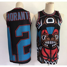 NBA Grizzlies 12 Ja Morant 2021 Black Big Face Men Jersey