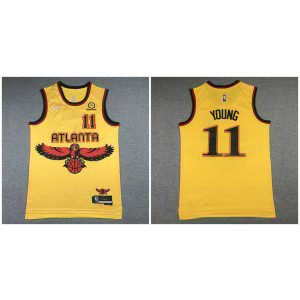 NBA Hawks 11 Young 2021-2022 Yellow Nike 75th Men Jersey