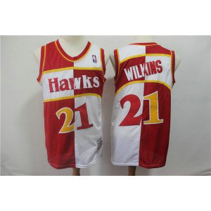 NBA Hawks 21 Dominique Wilkins Red And White Split Men Jersey