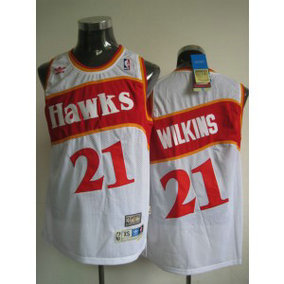 NBA Hawks 21 Dominique Wilkins White Throwback Men Jersey