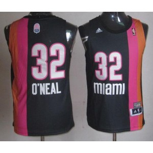 NBA Heat 32 Shaquille O'Neal Black ABA Hardwood Classic Men Jersey