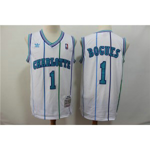 NBA Hornets 1 Muggsy Bogues White 1992-93 Hardwood Classics Men Jersey