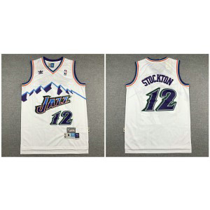 NBA Jazz 12 John Stockton White Hardwood Classics Men Jersey