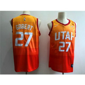 NBA Jazz 27 Rudy Gobert City Edition Red Gold Swingman Men Jersey