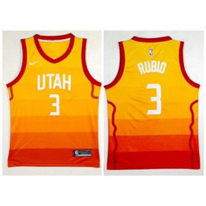 NBA Jazz 3 Ricky Rubio City Edition Red Gold Swingman Men Jersey