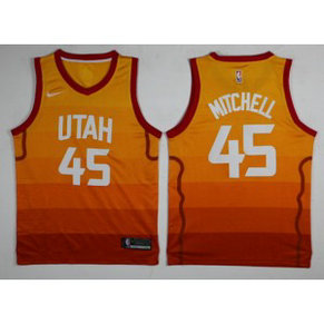 NBA Jazz 45 Donovan Mitchell City Edition Red Gold Swingman Men Jersey