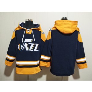 NBA Jazz Blank Navy Yellow Lace-Up Pullover Hoodie