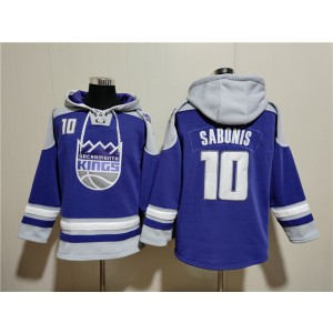 NBA Kings 10 Domantas Sabonis Purple Gray Lace-Up Pullover Hoodie