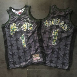 NBA Magic 1 Tracy McGrady Black Camo Hardwood Classics Men Jersey