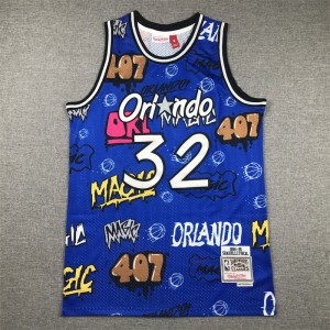NBA Magic 32 Shaquille O'Neal Blue Throwback Men Jersey