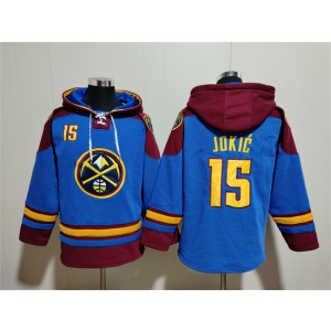 NBA Nuggets 15 Nikola Jokic Blue Red Lace-Up Pullover Hoodie