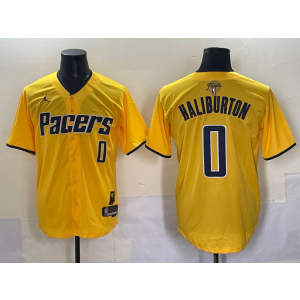 NBA Pacers 0 Haliburton Baseball Yellow Finals Baseball Vapor Limited Men Jersey