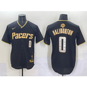 NBA Pacers 0 Haliburton Black Gold Finals Baseball Vapor Limited Men Jersey