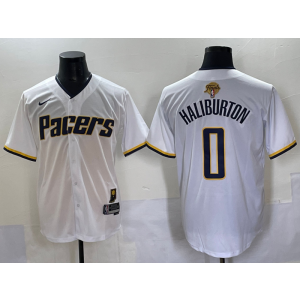 NBA Pacers 0 Haliburton White Finals Baseball Vapor Limited Men Jersey
