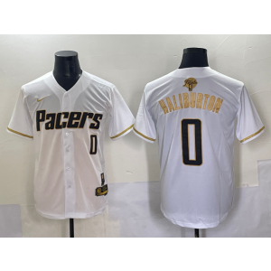 NBA Pacers 0 Haliburton White Gold Finals Baseball Vapor Limited Men Jersey