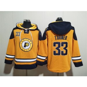 NBA Pacers 33 Myles Turner Yellow Lace-Up Pullover Hoodie
