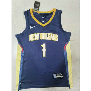 NBA Pelicans 1 Zion Williamson Blue 75th Anniversary Men Jersey