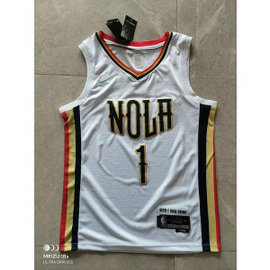 NBA Pelicans 1 Zion Williamson White 75th Anniversary Men Jersey