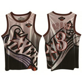 NBA Philadelphia 76ers 3 Allen Iverson White Black Print Basketball Men Jersey